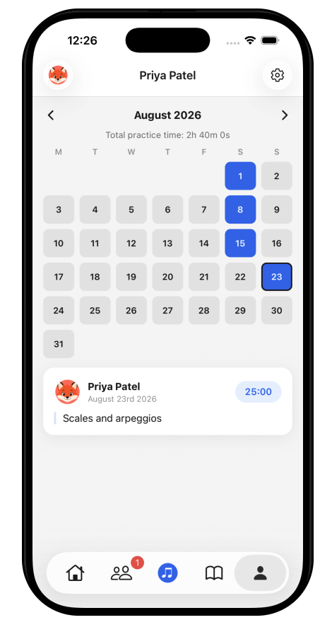 Profile calendar screen